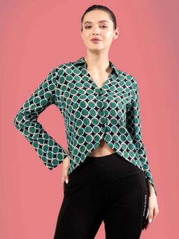 Saffe - Green And Black Regular Bardot Top Shirt Collar Sleeves Woven