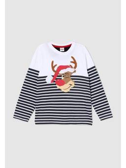 max - Boys Graphic Printed Crew Neck T-Shirt White