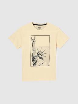 max - Boys Graphic Printed T-Shirt Beige