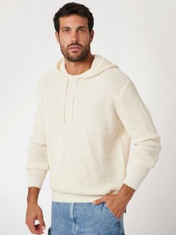 Guess - Men Off White Self Design Hoodie