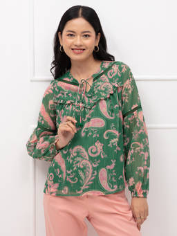 Twenty Dresses by Nykaa Fashion - Green Printed Round Neck Top