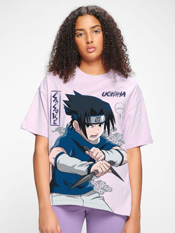 Bewakoof - Official Naruto Women's Purple Sasuke Ninja Graphic Printed Oversized T-shirt