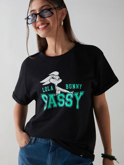 Bewakoof - Women's Black Sassy Graphic Printed Boyfriend T-shirt