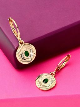 Accessorize London - Women's Green Mini Coin Gem Hoops Earring