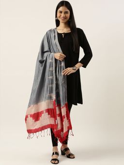 ArtEastri - Grey Red Shibori Silk Dupatta