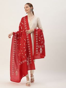 ArtEastri - Red White Floral Kantha Silk Dupatta