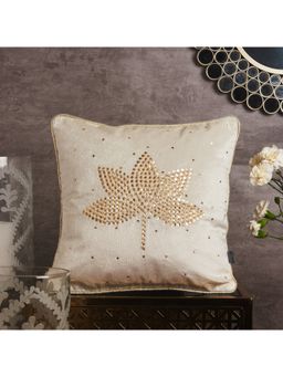 HomeTown - Nelumbra Lotus Pearl Embroidered Cushion Cover 30x30 Cm in Off Multi-Color