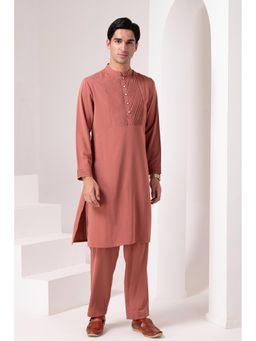 Barara Ethnic - Peach Ethnic Terracotta Pintuck Kurta with Pyjama (Set of 2)