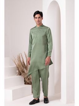 Barara Ethnic - Green Terra Asymmetry Kurta with Pyjama (Set of 2)