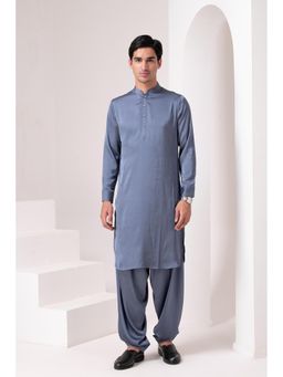 Barara Ethnic - Blue Muted Pathani Kurta with Pyjama (Set of 2)