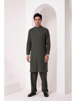 Barara Ethnic - Olive Muted Kurta with Pyjama (Set of 2)