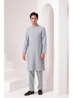 Barara Ethnic - Grey Tonal Textured Kurta with Pyjama (Set of 2)