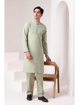 Barara Ethnic - Green Tonal Textured Kurta with Pyjama (Set of 2)