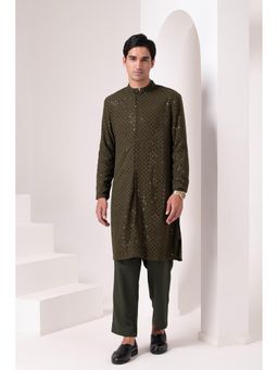 Barara Ethnic - Green Sequined Embellished Jacket with Kurta & Pyjama (Set of 3)