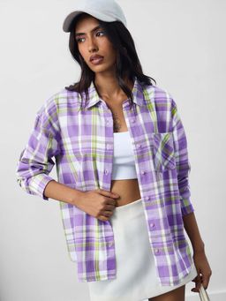 The Souled Store - Originals Plaid Shirt: Lilac Women Boyfriend Shirt