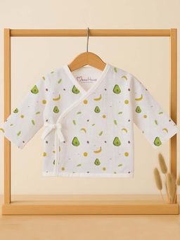 Moms Home - Avocado New Born Organic Cotton Muslin Front Open Jhabla