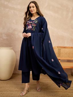 CHETI - Blue Floral Pure Cotton Kurta with Pant and Dupatta