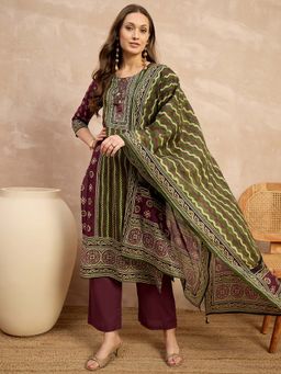 CHETI - Magenta Printed Pure Cotton Kurta with Pant and Dupatta