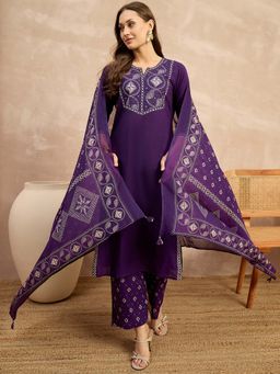 CHETI - Purple Printed Pure Cotton Kurta with Pant and Dupatta