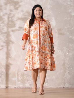 Desi Noor - Orange Floral Rayon Dress
