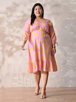Desi Noor - Pink Floral Moss Crepe Dress
