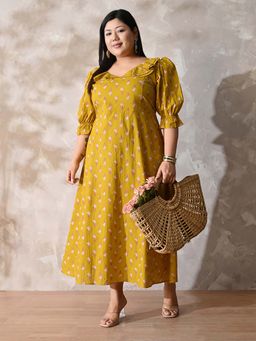 Desi Noor - Yellow Floral Cotton Dress