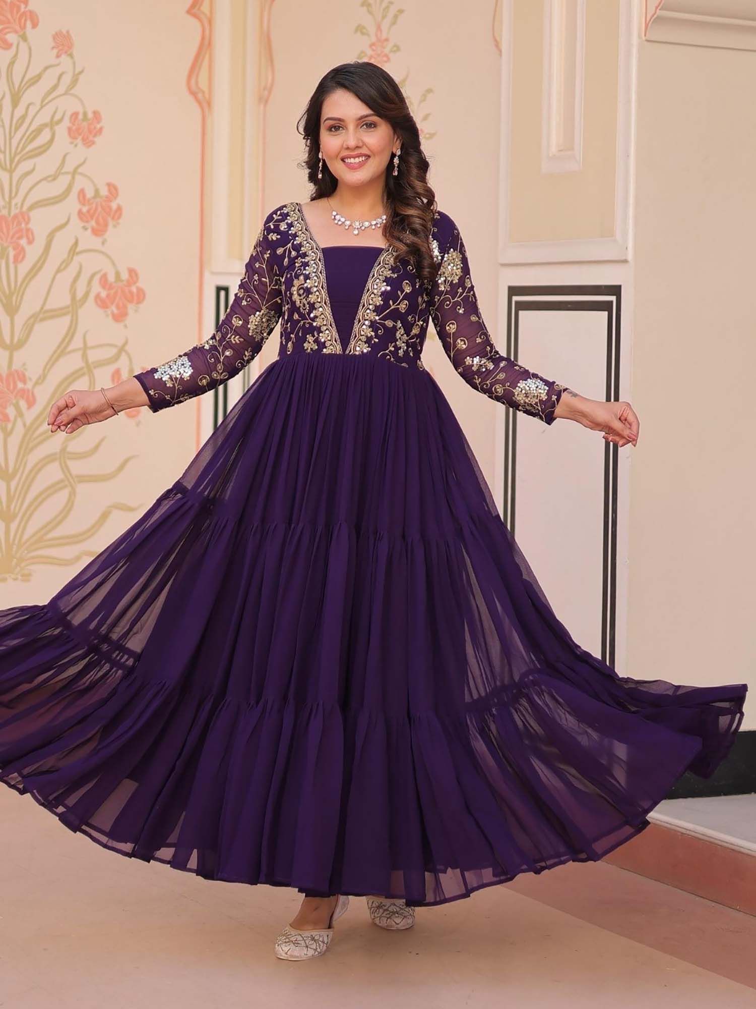 Purple Embroidered Georgette Dress-image-36