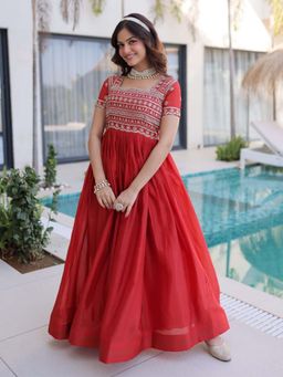 Odette - Orange Embroidered Georgette Dress