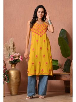 SYRISH - Yellow Embroidered Rayon Kurta