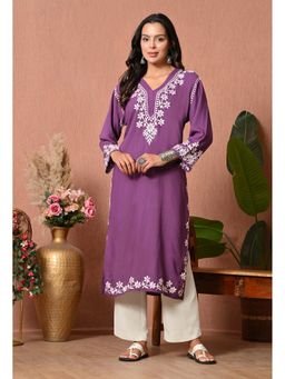 SYRISH - Purple Embroidered Rayon Kurta