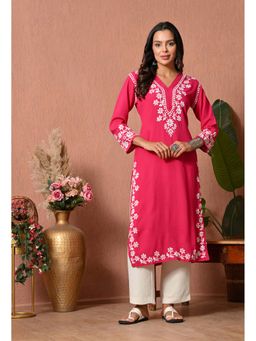 SYRISH - Pink Embroidered Rayon Kurta
