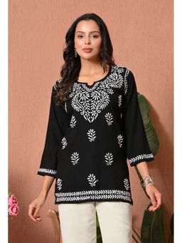 SYRISH - Black Embroidered Rayon Kurti
