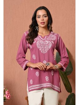 SYRISH - Pink Embroidered Rayon Kurti