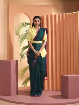 Beatitude - Green Woven Cotton Saree with Unstitched Blouse