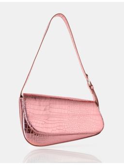 PUBLIC DESIRE - The Loz Metallic Pink Croc Asymmetric Handbag