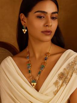 Digital Dress Room - Green Avencharin Ruby Zuside Stone Beads Mala Necklace Set