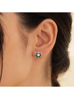 RUHA JEWELS - Emerald Heart Pearl Stud Earrings