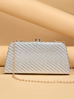 ROCIA - By Regal Silver Women Woven Metal Frame Clutch With Detachable Strap