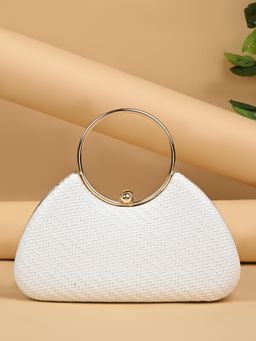 ROCIA - By Regal White Women Stylish Handle Woven Metallic Clutch