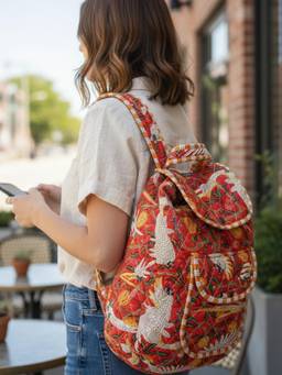 Accessher - Quilted Cotton Puffer Backpack