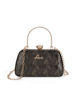 Lavie - Womens Bling Handle Frame Clutch With Detachable Strap - Black Gold (S)