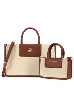 Lavie Signature - Canva Combo Tote Bag With Handbag - Beige (L)