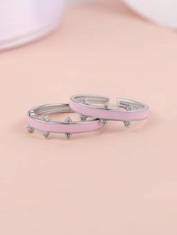 Ornate Jewels - 925 Silver Rhodium Plated Pink Enamel Bichhiya Toe Rings