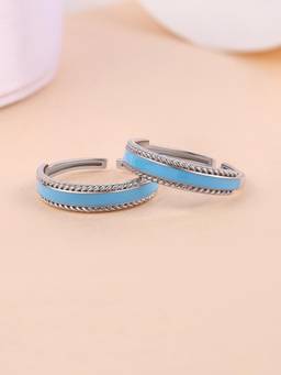 Ornate Jewels - 925 Silver Blue Enamel Rope Textured Bichhiya Toe Rings