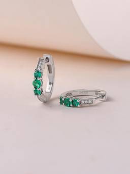 Ornate Jewels - 925 Sterling Silver Round Green Nano Huggie Hoop Earrings for Women & Girls