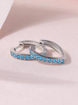 Ornate Jewels - 925 Sterling Silver Round Blue Topaz V-Shape Hoop Earrings for Women & Girls