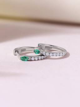 Ornate Jewels - 925 Silver Green Emerald Sleek Huggie Hoops Earrings for Women & Girls