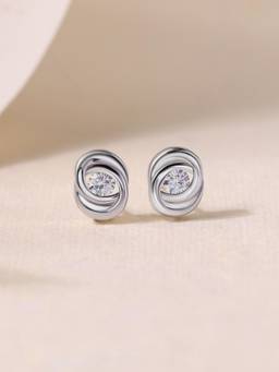 Ornate Jewels - 925 Silver American Diamond Swirl Solitaire Stud Earrings for Women & Girls