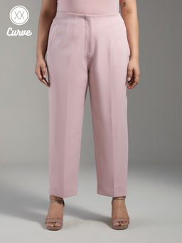 Twenty Dresses by Nykaa Fashion - Curve Nude Pink Solid Tapered High Waist Work Trousers