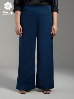 Twenty Dresses by Nykaa Fashion - Curve Teal Blue Wide Leg High Waist Work Trousers